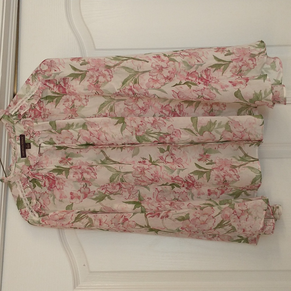 Marchesa Voyage Silk Blouse Floral Ruffle Lace Trim Size 6 Bell Sleeves